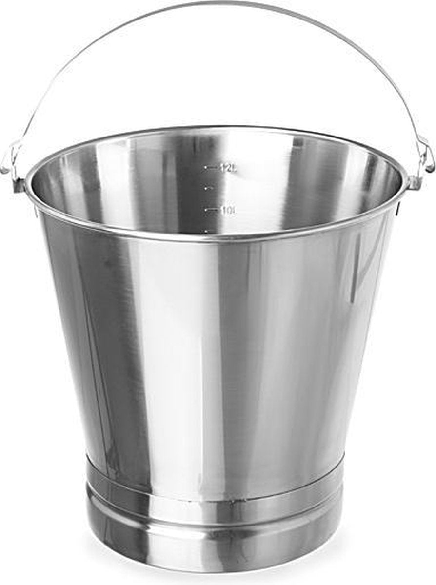 RVS emmer met verstevigde voet en maatverdeling | 15 L | Ø 30.5 x 31(h) cm