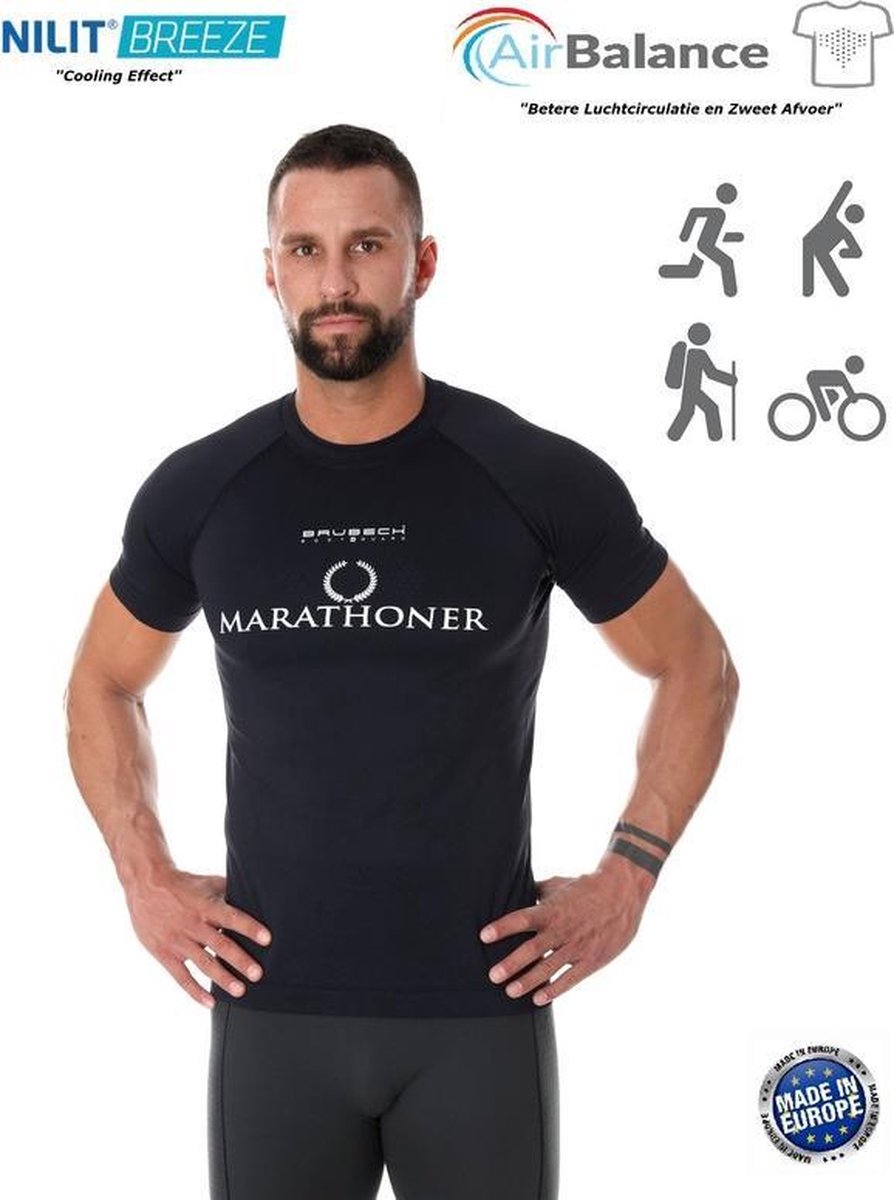 Brubeck Athletic - Air Pro Hardloopshirt / Sportshirt - Nilit® Breeze Cooling Effect - Zwart - L