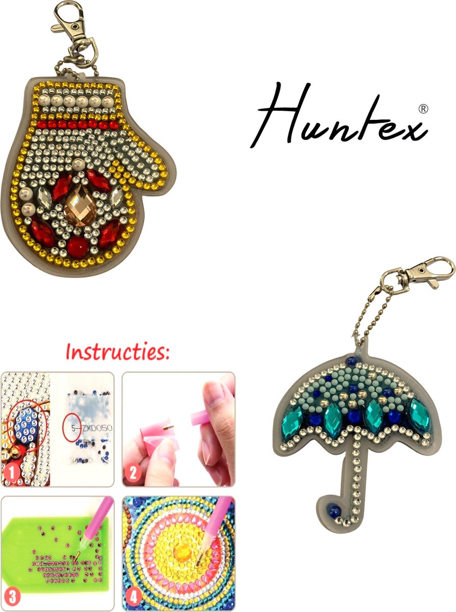 Huntex Diamond Painting Sleutelhanger Set - Want/Paraplu - Accessoires - pen - Kinderen - Pakket Volwassenen - Pakket Full - Pakket Volledig - Accesoires - Dieren