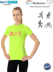 Brubeck Athletic - Air Pro Hardloopshirt / Sportshirt Dames - Nilit® Breeze Cooling Effect - Neon Groen - M