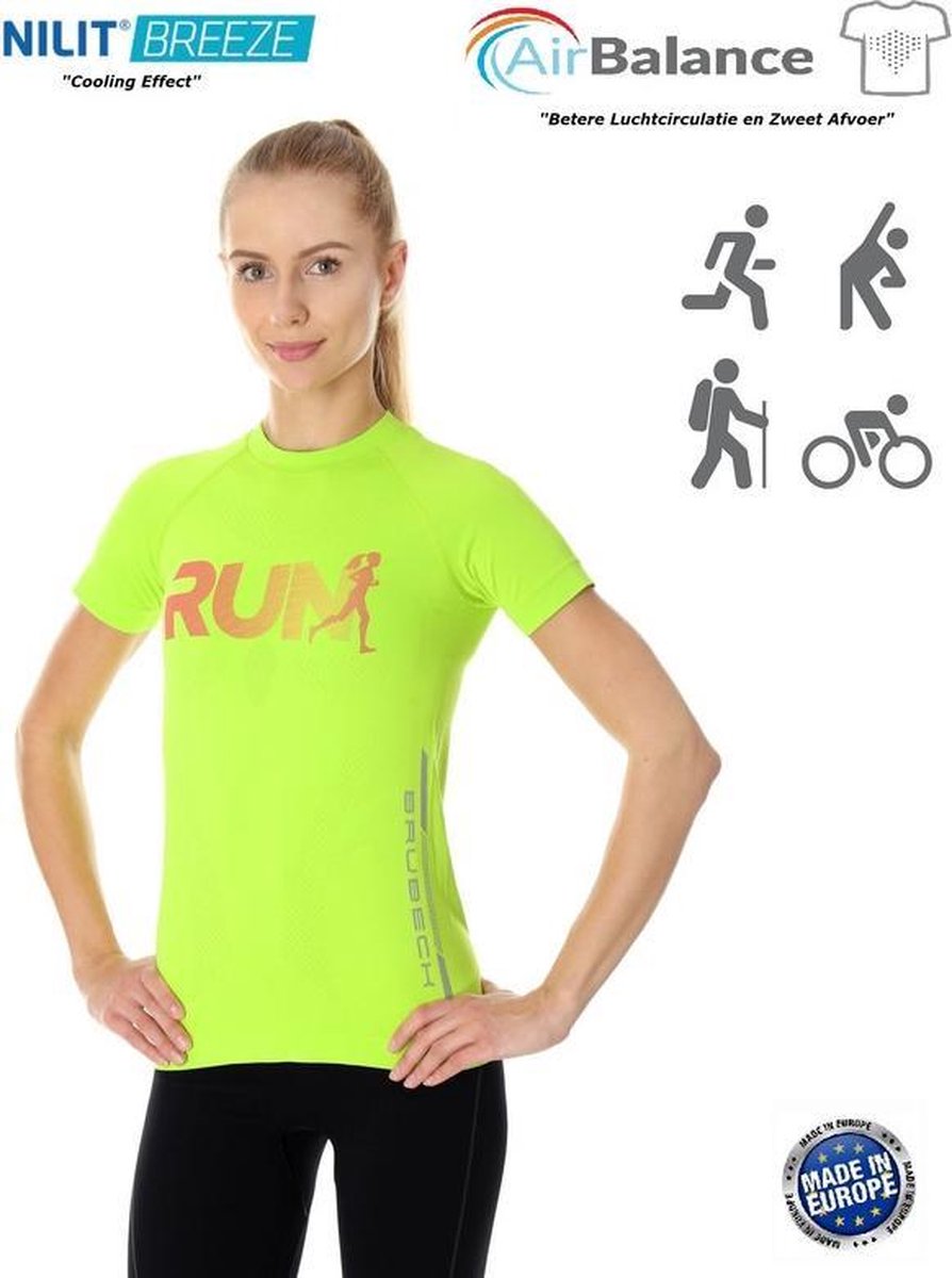 Brubeck Athletic - Air Pro Hardloopshirt / Sportshirt Dames - Nilit® Breeze Cooling Effect - Neon Groen - M