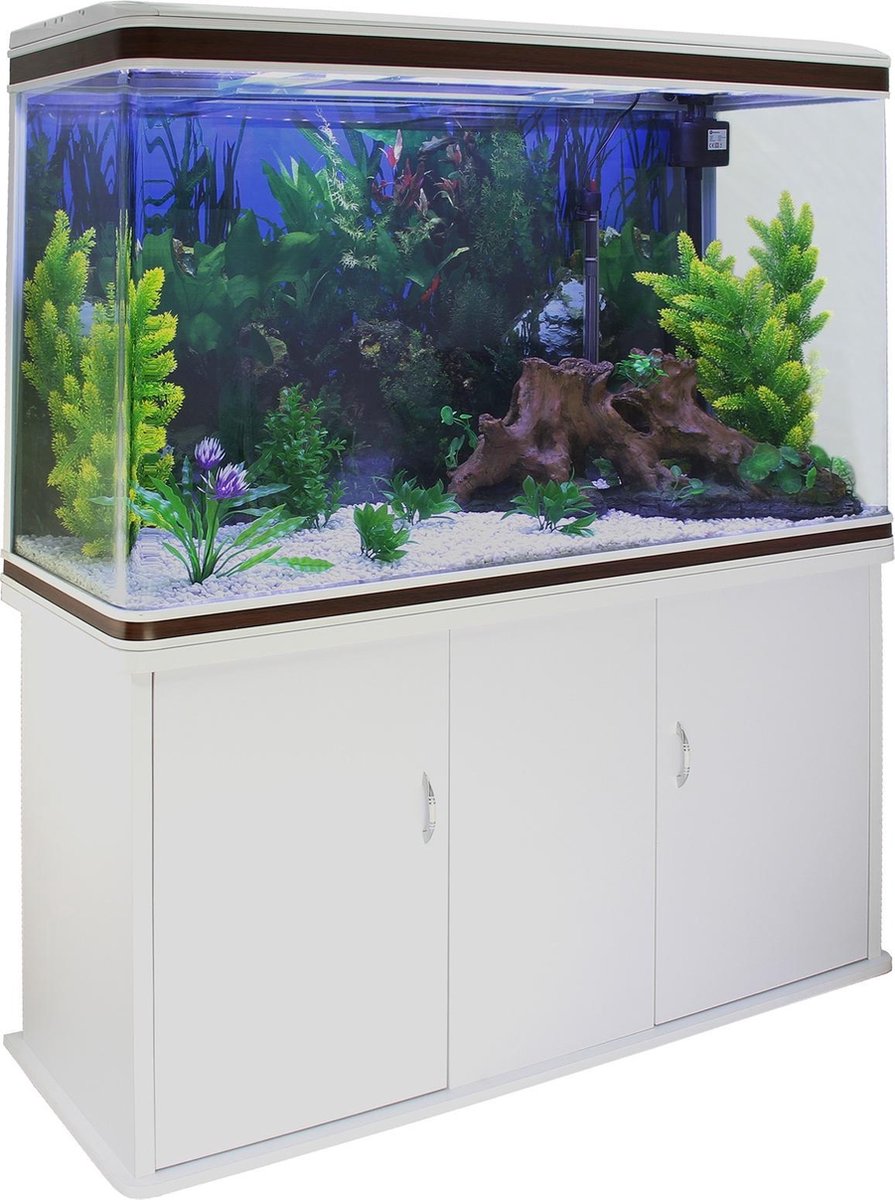 Aquarium 300 L Wit starterset inclusief meubel - wit grind - 120.5 cm x 39 cm x 143