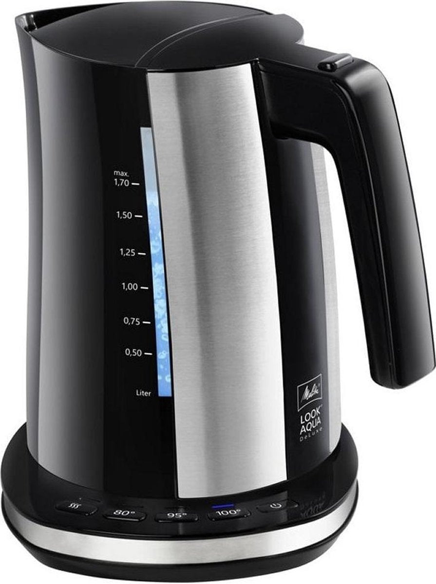 Melitta 1026-14 Look Aqua DeLuxe Waterkoker 1.7L 2400W Zwart/RVS