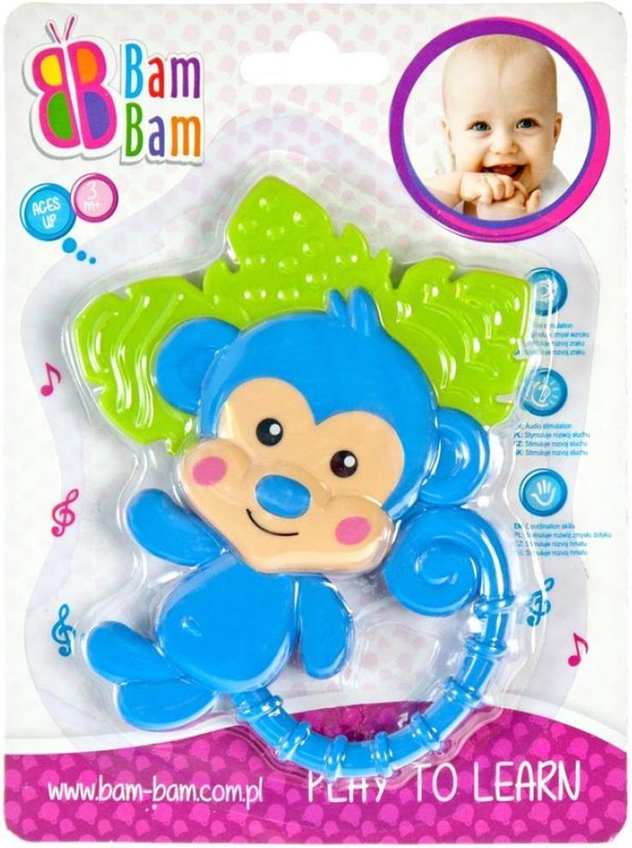 Bam Bam - Baby Peuter Bijtring Siliconen - Aapje Dier - Blauw 1m+ - 3m+