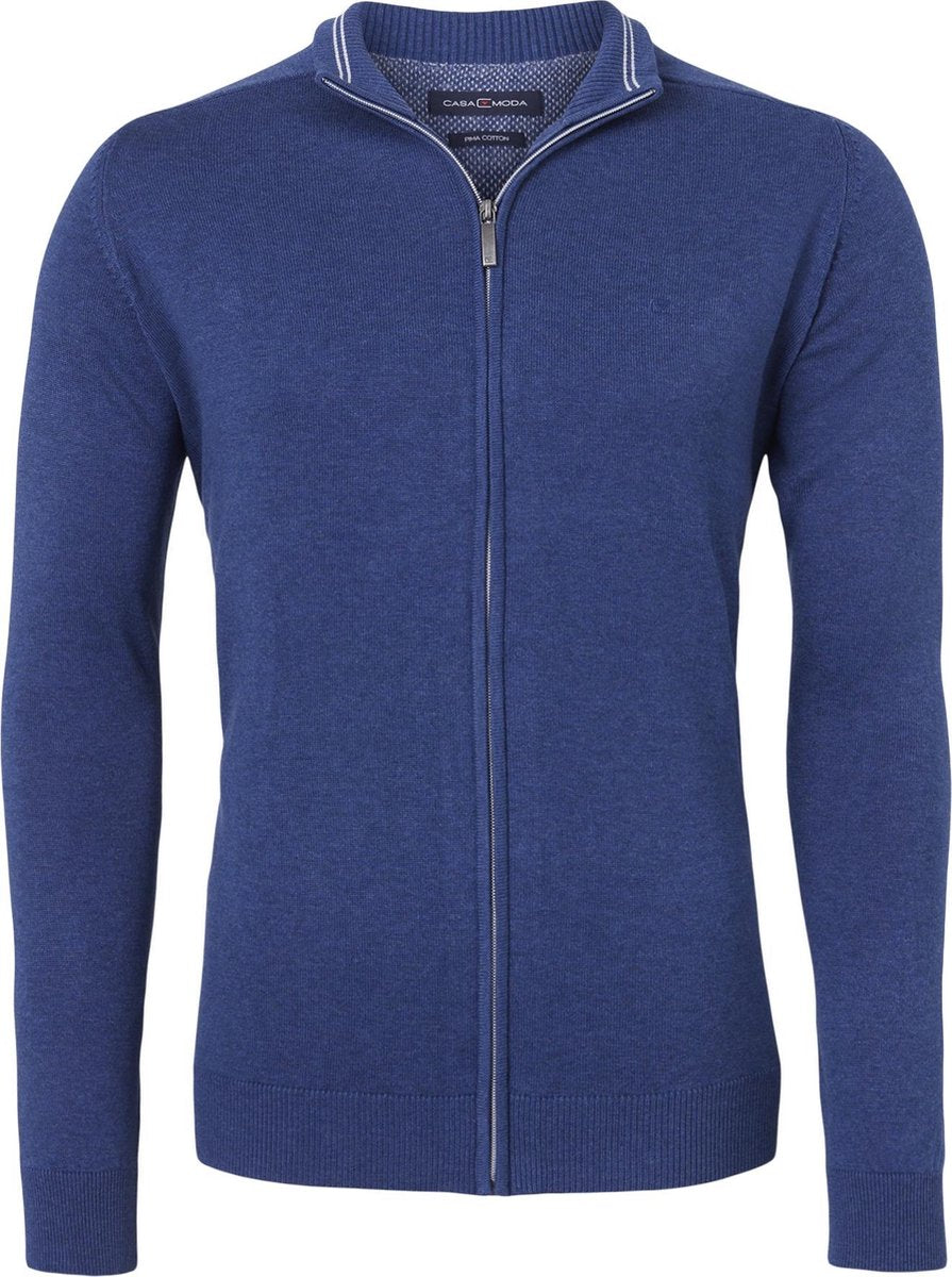 Casa Moda heren vest katoen - blauw (met rits) -  Maat 6XL