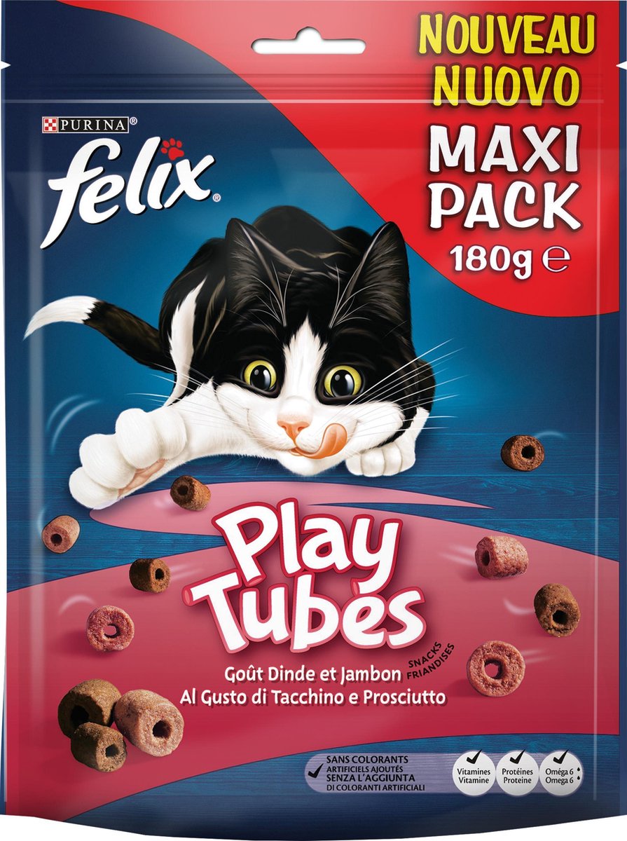 Felix PlayTubes - Kattensnacks Kalkoen & Ham - 5 x 180 g