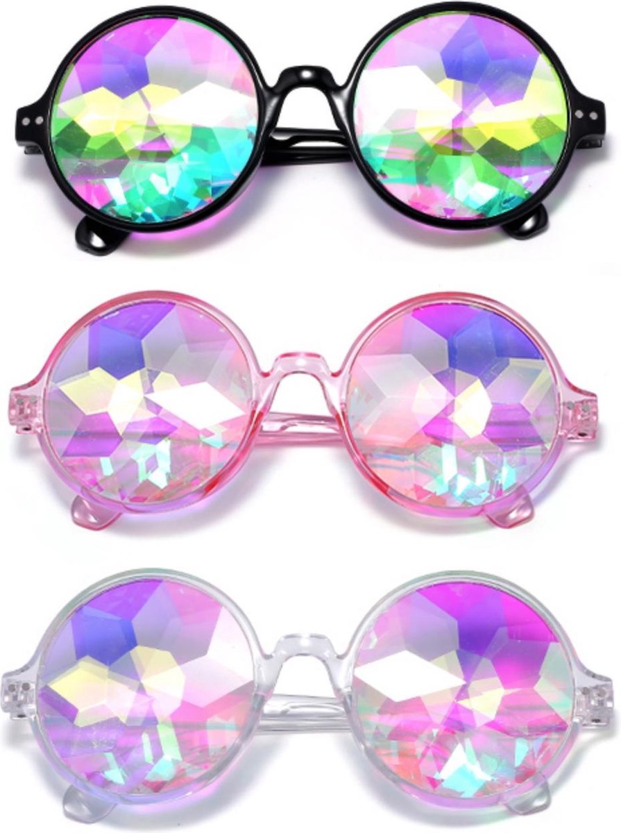 Caleidoscoop bril zwart montuur - diamant holografisch steampunk rave
