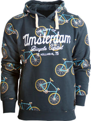 Fox Originals Hoodie Bike Patern Heren & Dames Amsterdam Capuchon Trui Katoen Blauw M