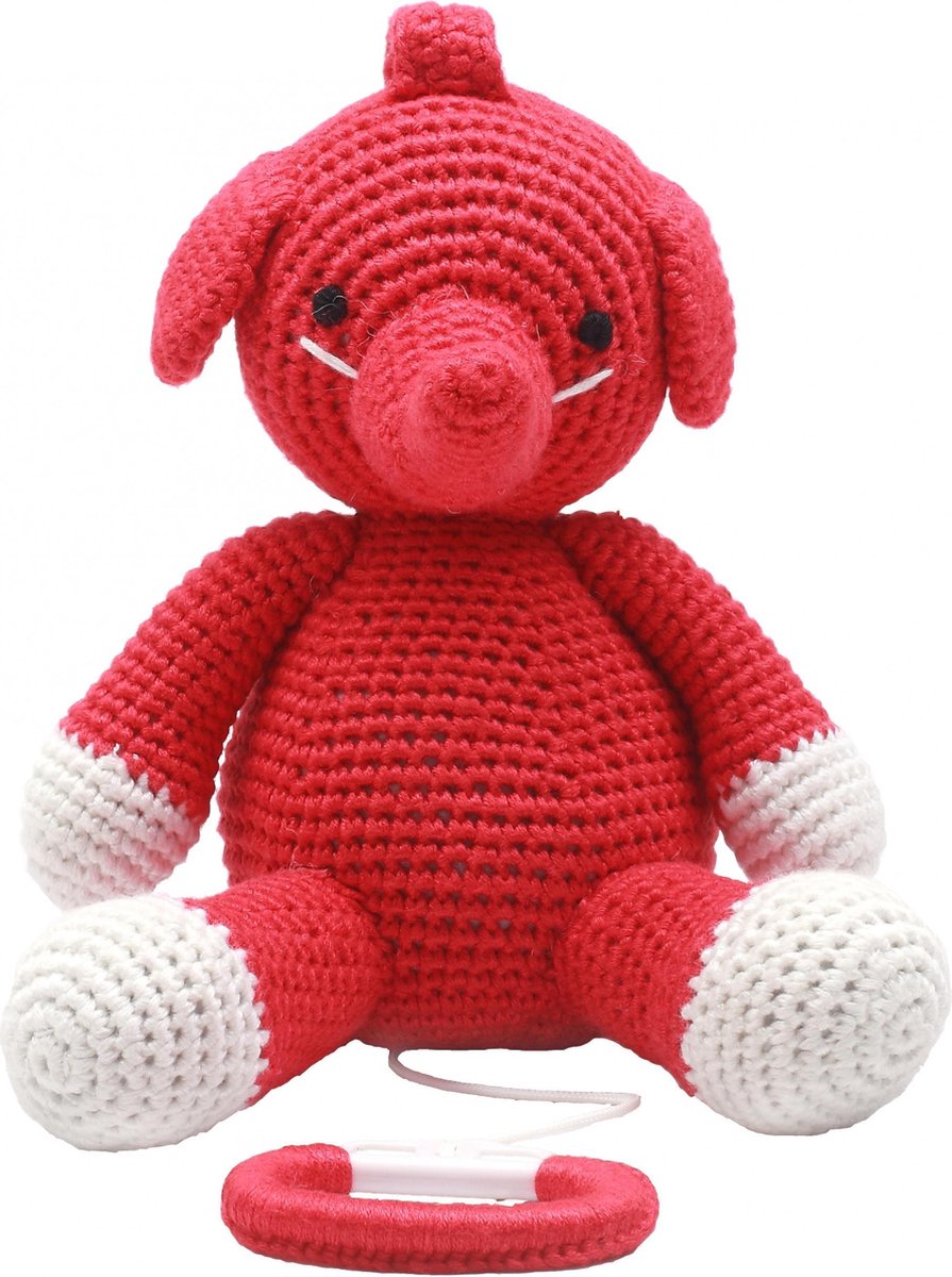 Naturezoo Muziekdoosje Olifant Gehaakt 20 Cm Rood