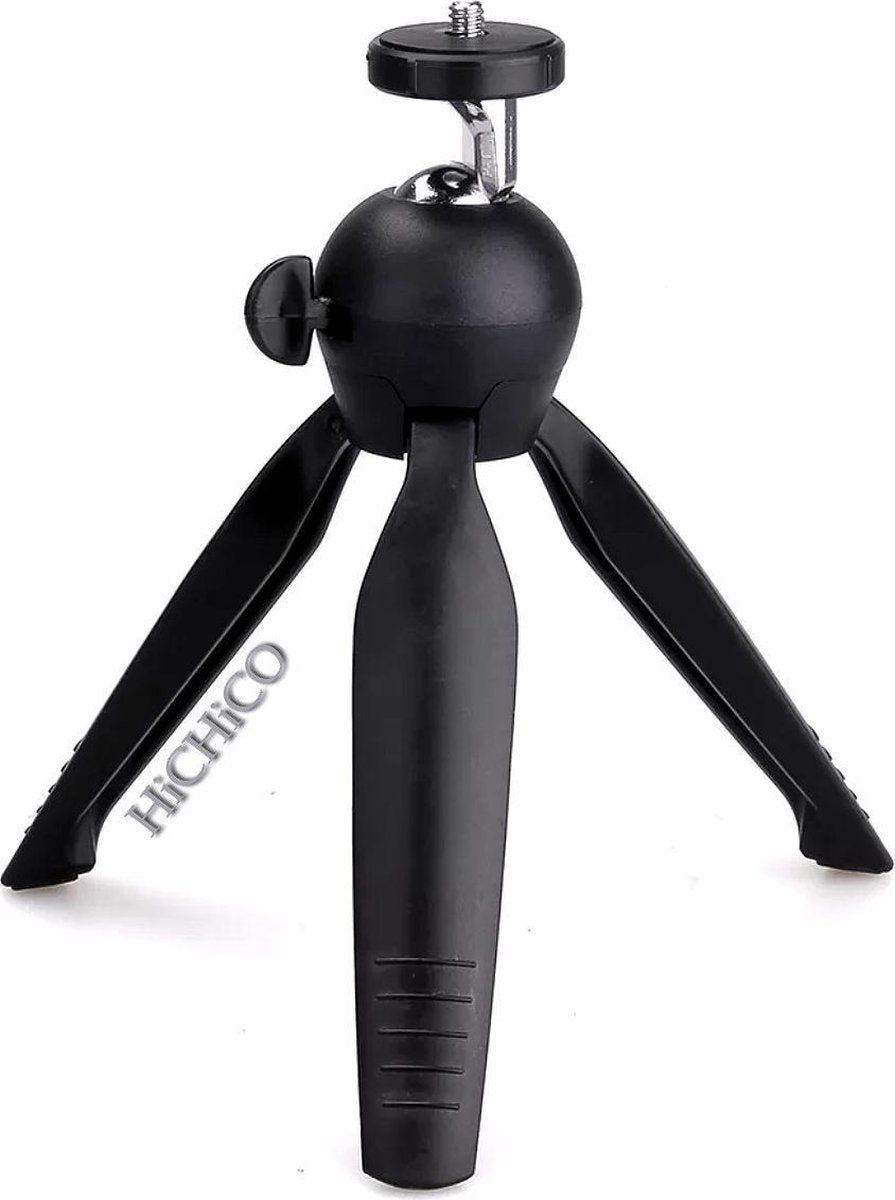 Mini-statief Camerastatief 22Cm voor fotocamera en telefoon - iPhone - Canon - Nikon - GoPro -Spiegelreflexcamera Inclusief telefoonhouder – Mini Tripod Zwart - HiCHiCO