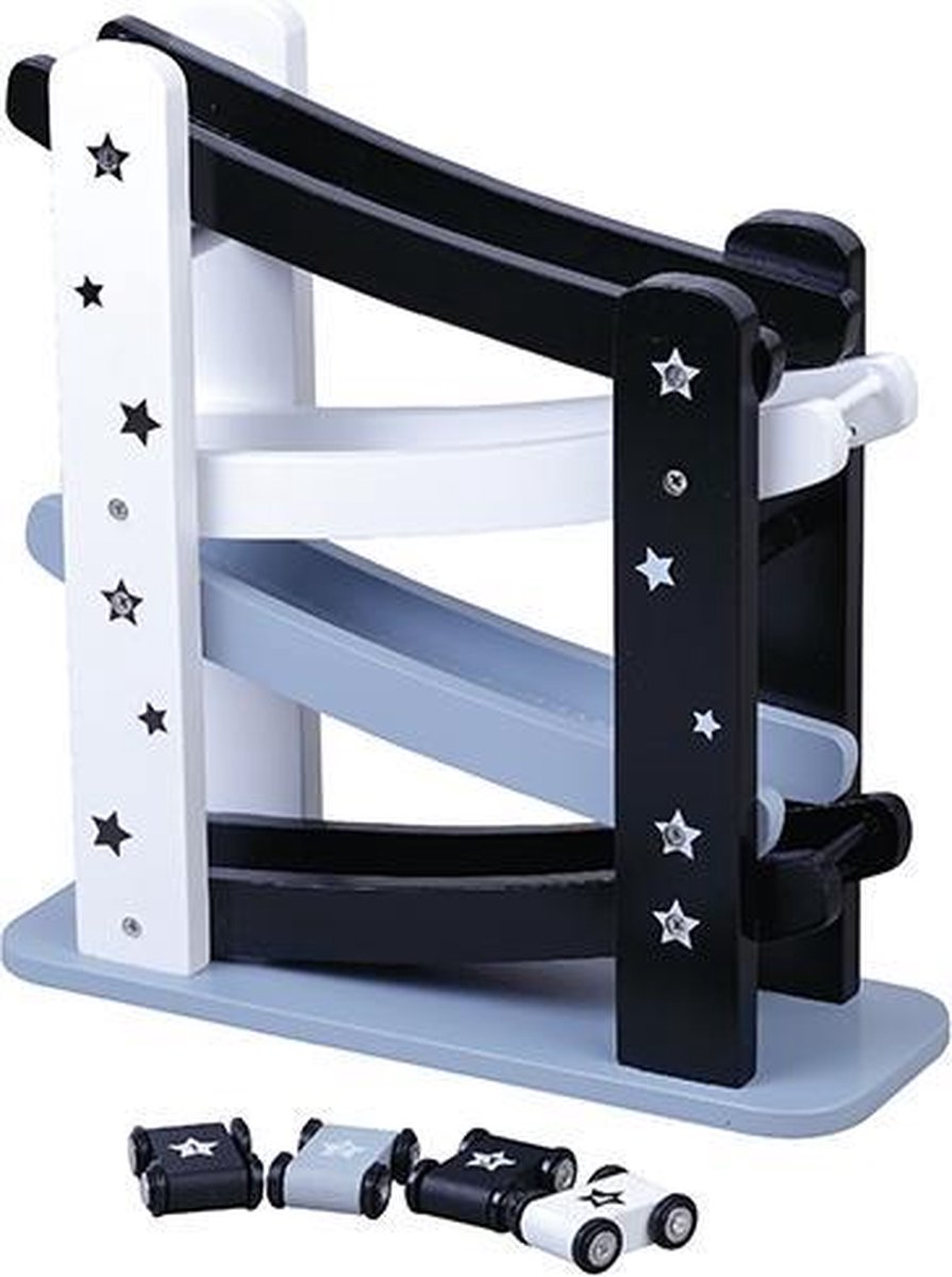 houten autobaan zilver/wit/zwart
