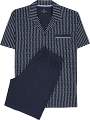 Gotzburg heren shortama met knoopjes - blauw met lichtblauw en wit dessin -  Maat: XL