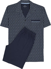 Gotzburg heren shortama met knoopjes - blauw met lichtblauw en wit dessin -  Maat: L