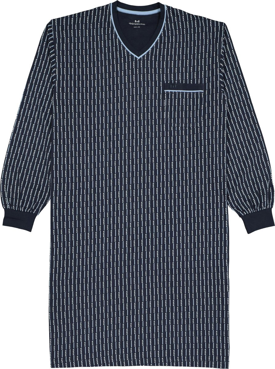 Gotzburg heren nachthemd - blauw met lichtblauw en wit dessin -  Maat: 3XL