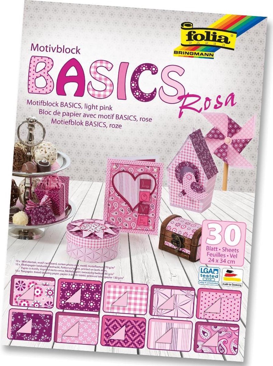 7x Folia Motiefpapier Basics roze