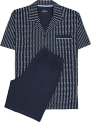Gotzburg heren shortama met knoopjes - blauw met lichtblauw en wit dessin -  Maat: M