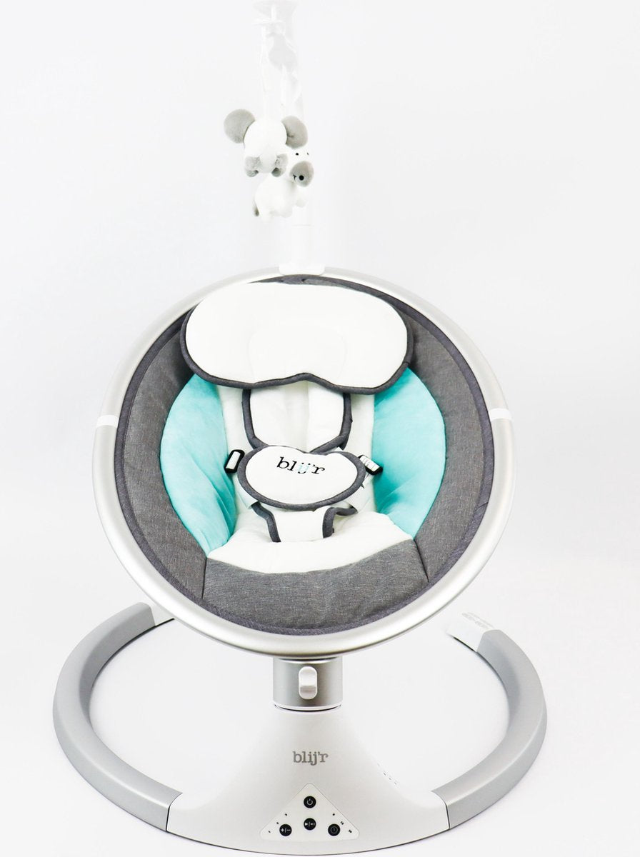 Blij'r Derk Plus - baby schommelstoeltje met bluetooth - zonnekap met klamboe - Turquoise