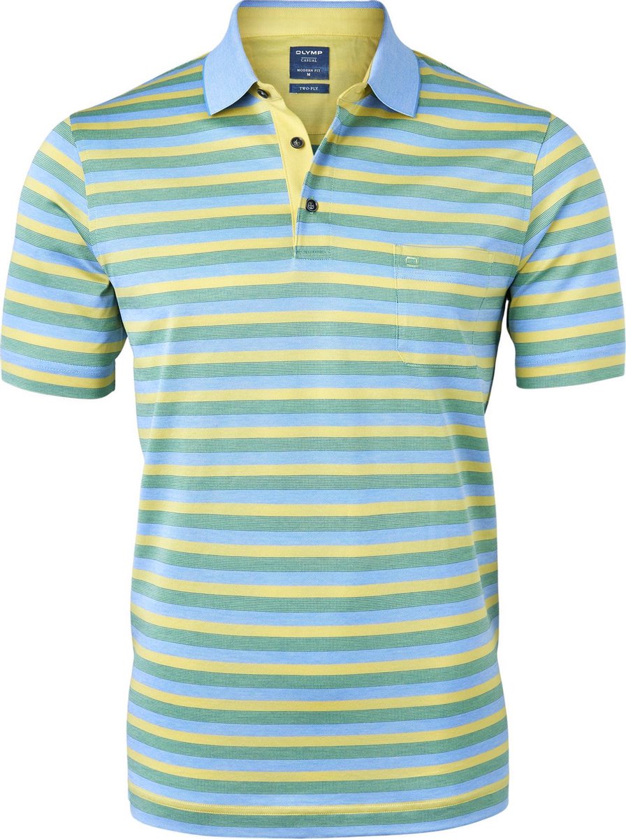 OLYMP modern fit poloshirt - blauw - groen en geel gestreept -  Maat: 3XL
