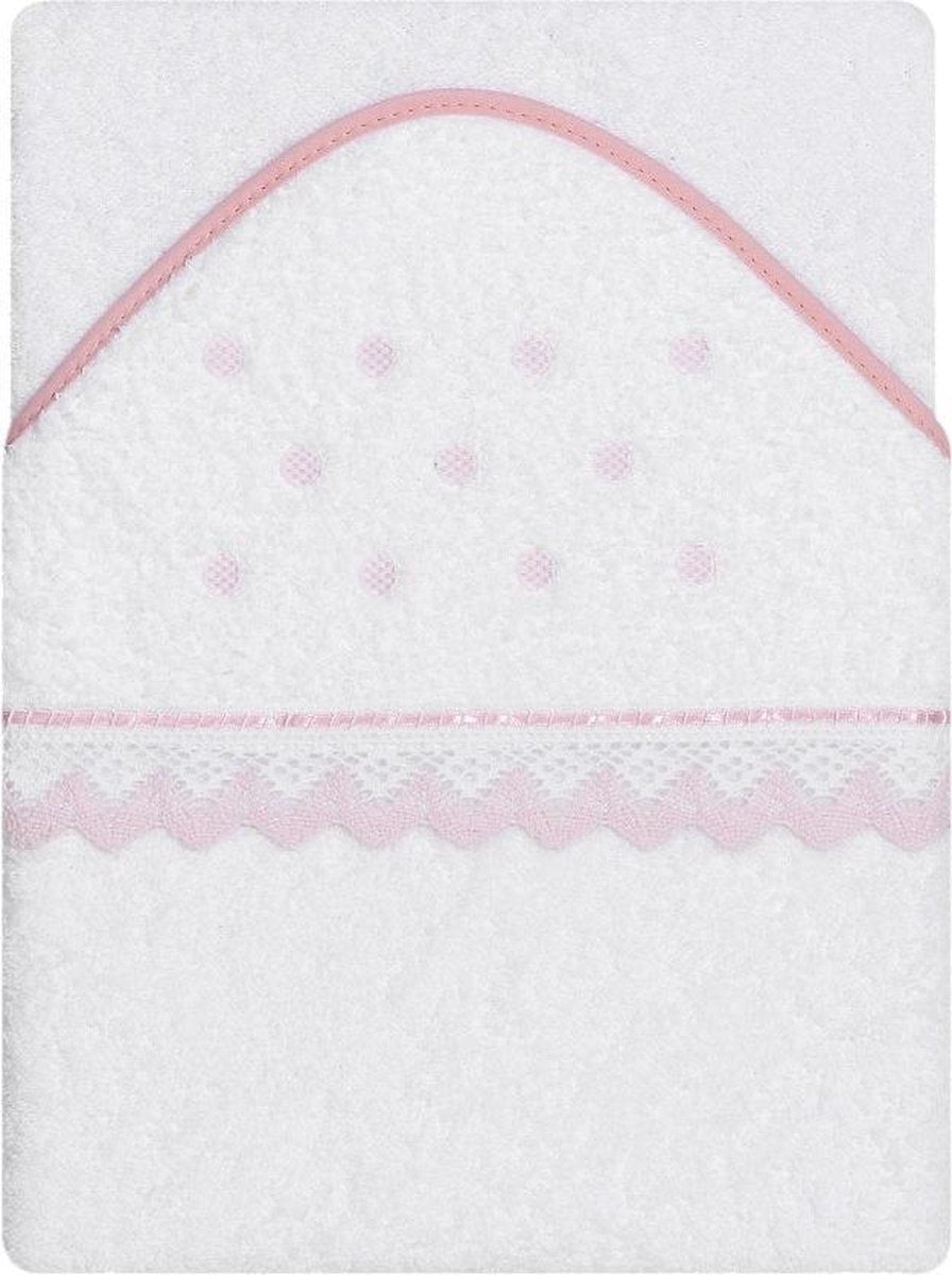 Interbaby Badcape Stippen Junior 100 Cm Katoen Wit/roze