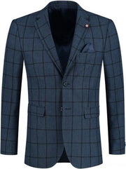 GENTS | Colbert Heren ruit blauw 0139 Maat 50