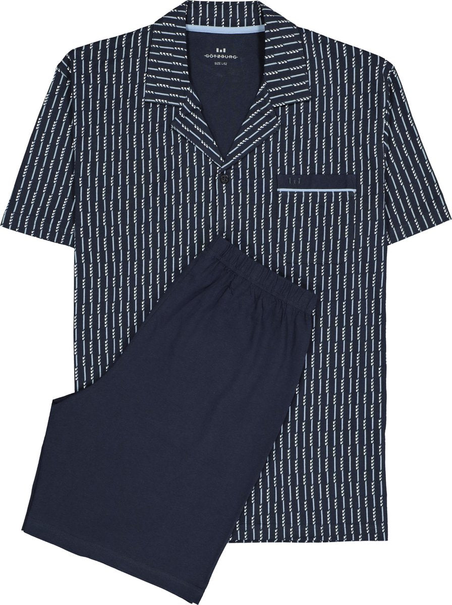 Gotzburg heren shortama met knoopjes - blauw met lichtblauw en wit dessin -  Maat: 4XL