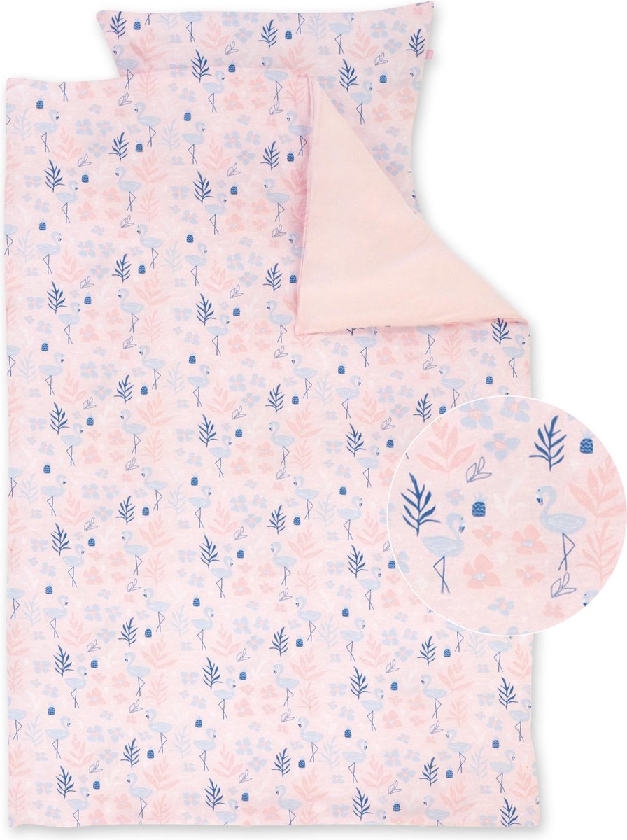 BEMINI Dekbedovertrek 100x140cm Roze flamingo’s print JERSEY
