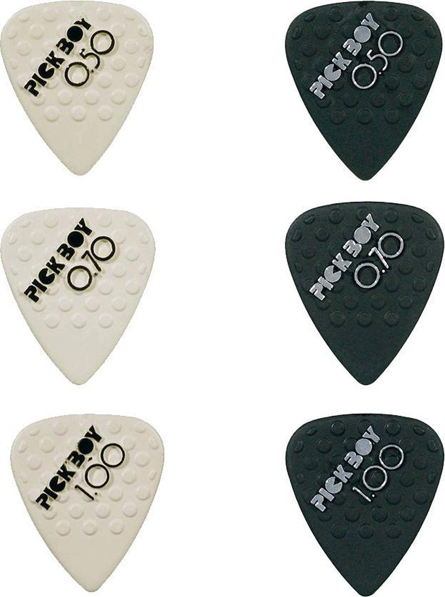 Pickboy Mega Grip plectrum 0.50mm - 1.00mm 6-pack