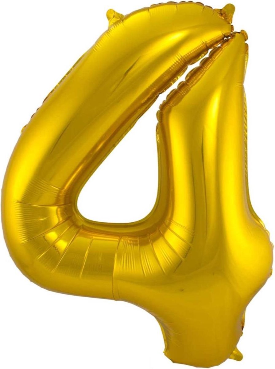 Ballon Cijfer 4 Jaar Goud 70Cm Verjaardag Feestversiering Met Rietje