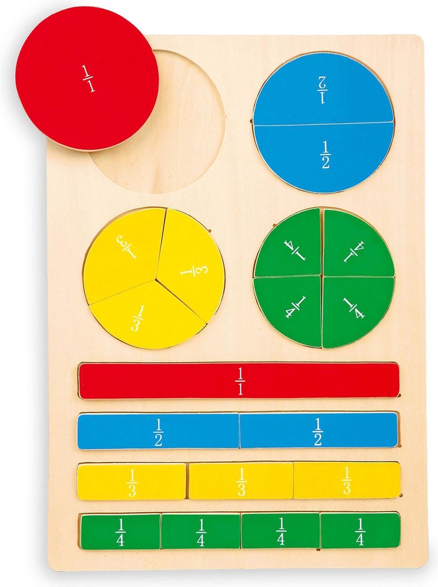 Small Foot Puzzel helpt kinderen breuken te begrijpen. 1/1 en 1/4. Hout