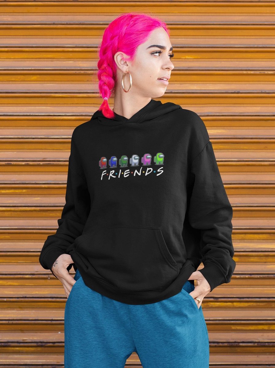Among Us Friends | Zwarte Hoodie | Gamer Otaku Weebs | Voor Hem of haar | Maat XL