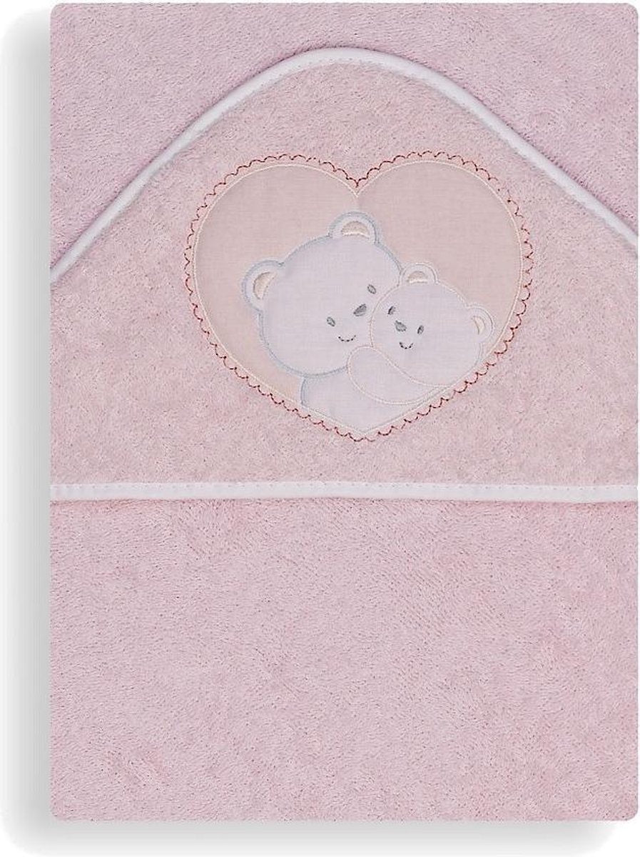 Interbaby Badcape Hartje Junior 100 Cm Katoen Roze