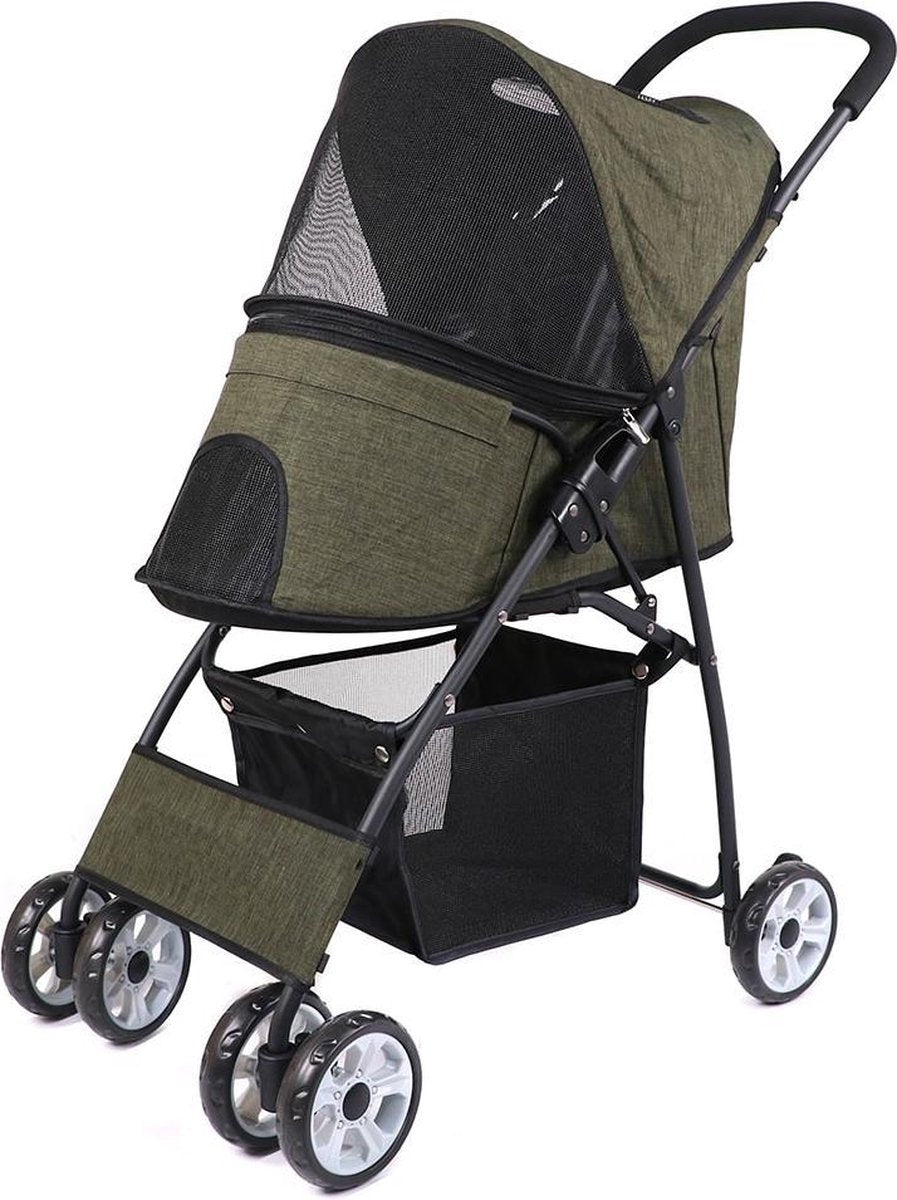 TBG Pet Hond Kat Wandelwagen Carrier Ultra Lichtgewicht Reizen Wandelwagen Compact 360 Rotatie Wiel Inklapbare Puppy Buggy voor Kleine Honden Green
