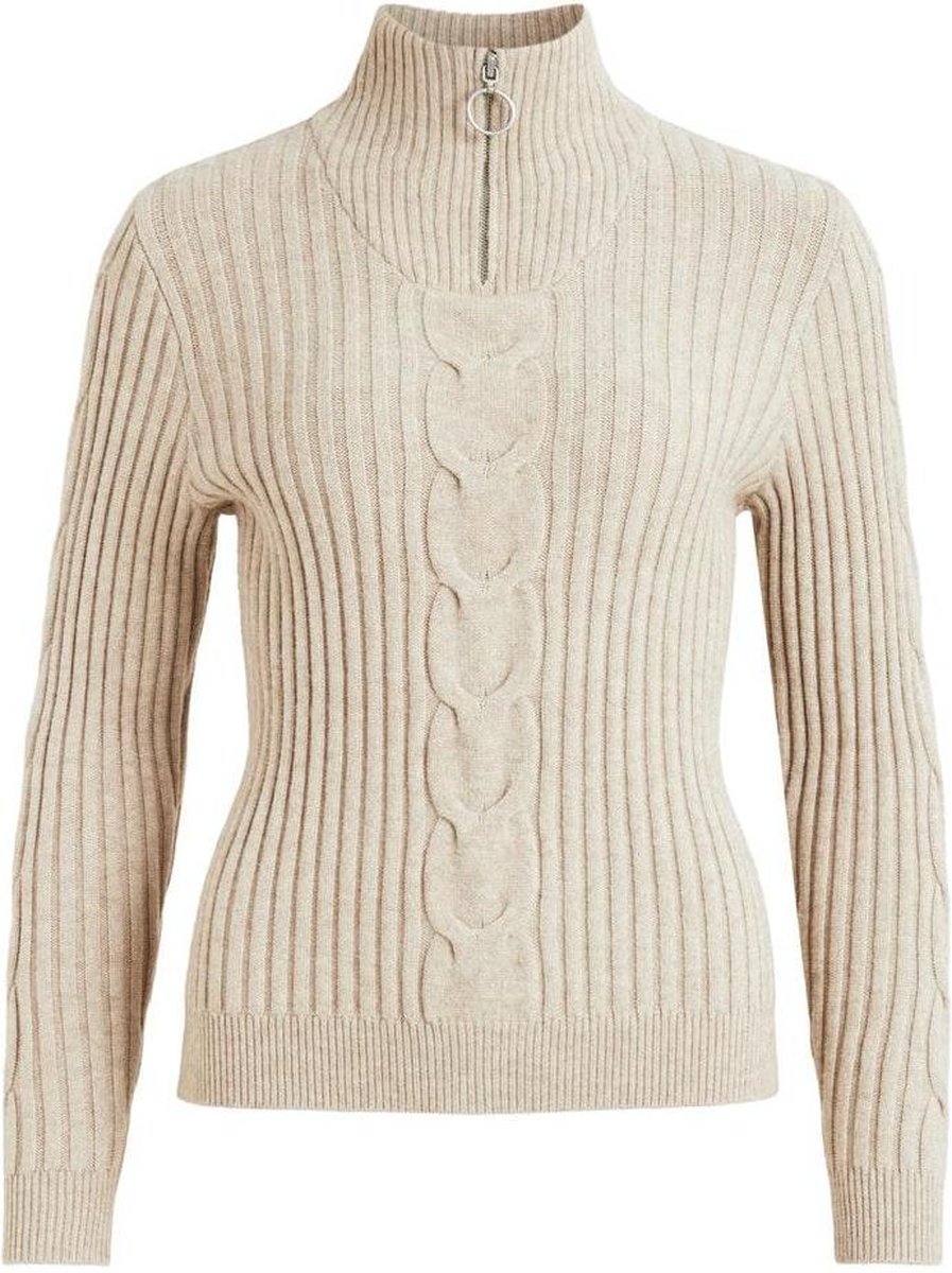 Viril Knit Funnel Zip Neck L/s Top 14060125 Natural Melange