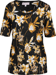 Cassis - Lang T-shirt met bloemenprint - Zwart