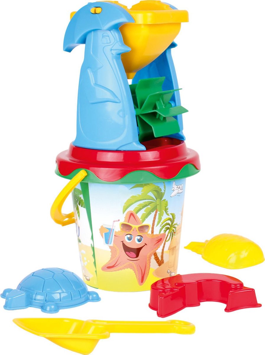 Bino Strandspeelset Met Molen Junior 30 Cm Blauw/rood/geel