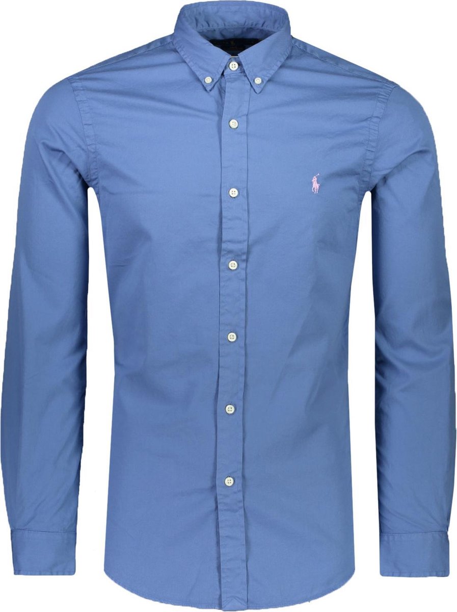 Polo Ralph Lauren  Overhemd Blauw Getailleerd - Maat XL - Heren - Herfst/Winter Collectie - Katoen