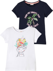 s.Oliver Meisjes T-shirt Set - Korte Mouwen - 100% Katoen - Wit & Zwart - Maat 104
