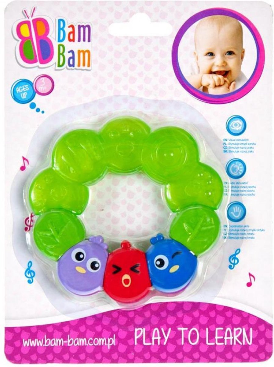 Bam Bam - Baby Peuter Bijtring Siliconen - Vogels Patroon - Groen 1m+ - 3m+