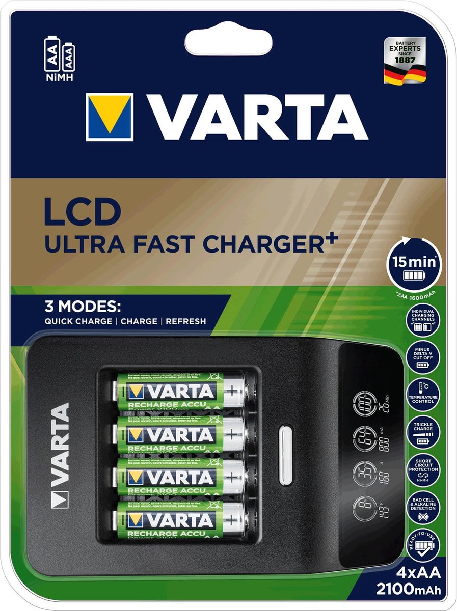 Varta LCD Ultra-Fast-Plus Batterijlader Incl. oplaadbare batterijen NiMH AAA (potlood)