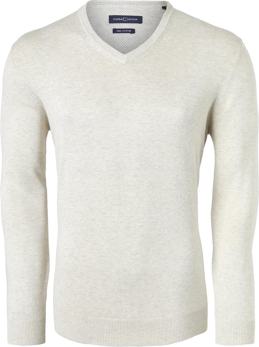 Casa Moda heren trui katoen V-hals - beige -  Maat: 5XL