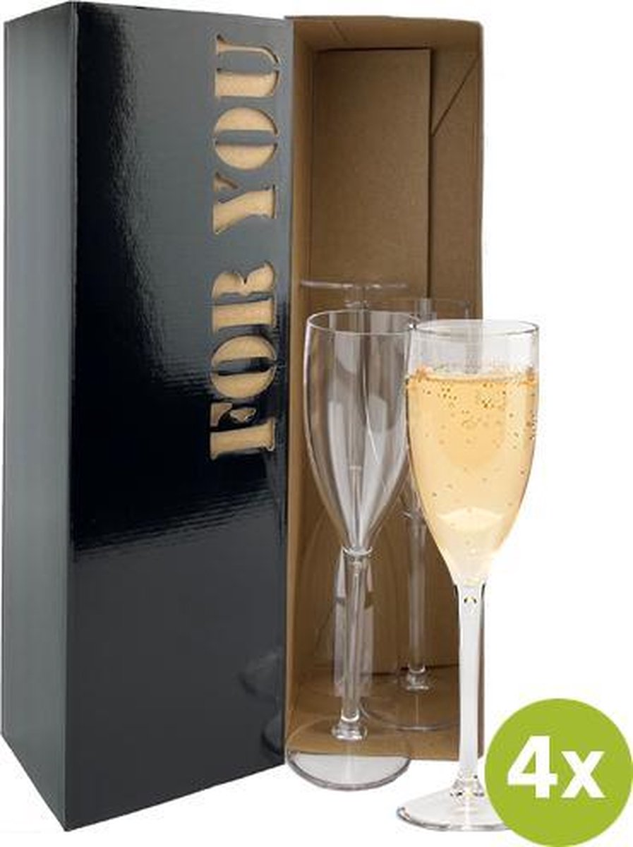 4x Champagneglas Reims 15cl cadeauset | Onbreekbare kunststof / plastic drinkglazen