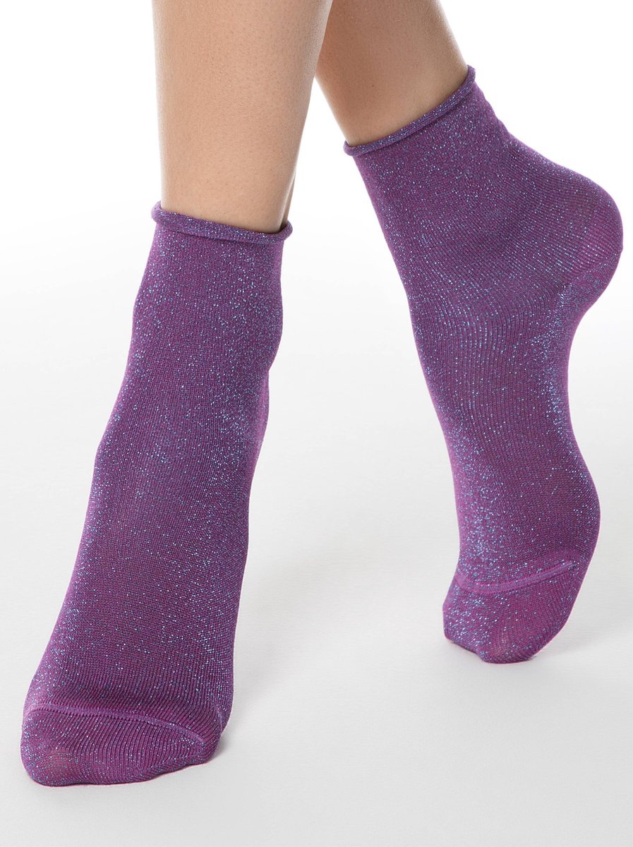 2-PAAR Glitter sokken opgerold boordje (geschenkset)