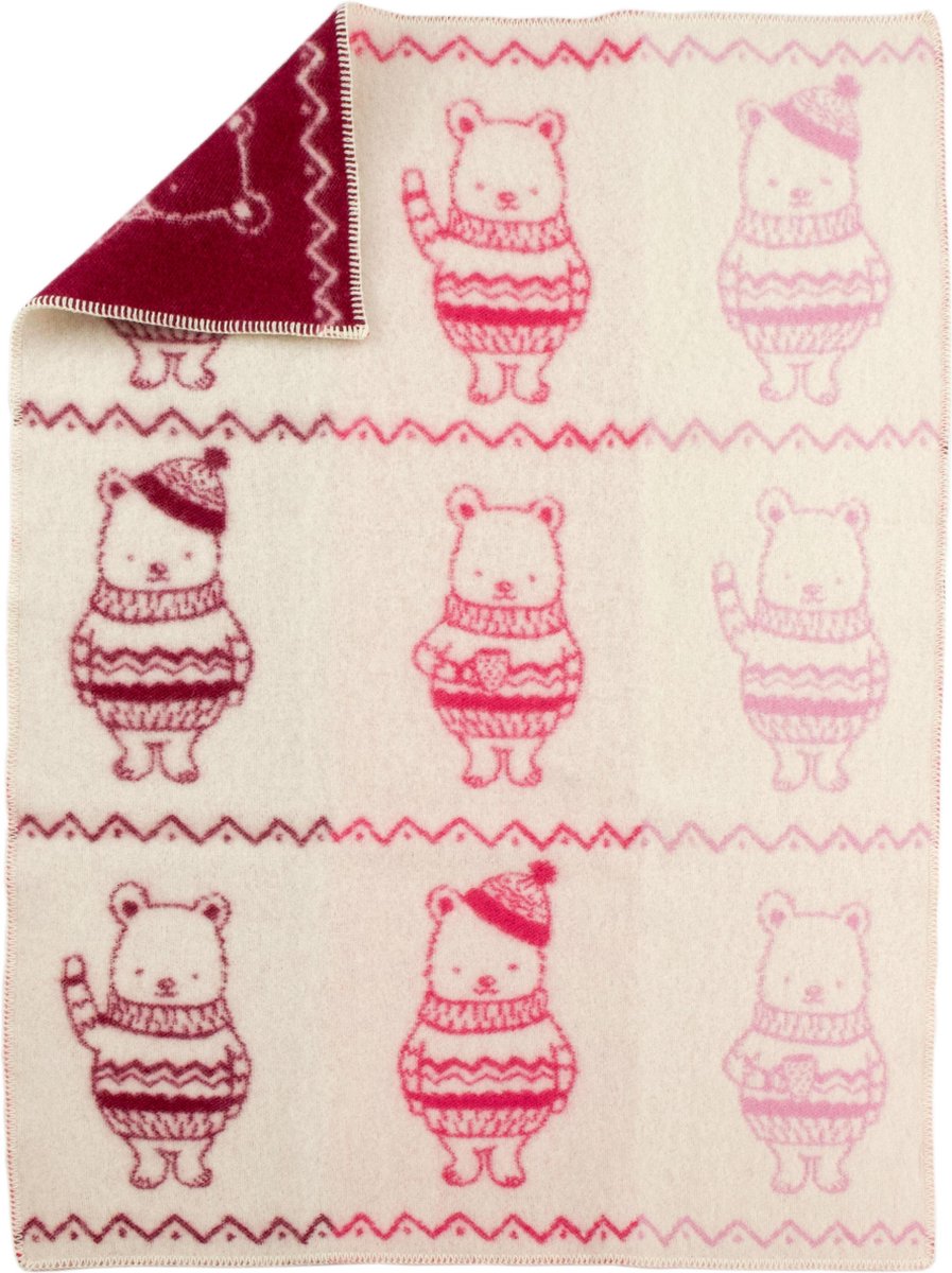 MOST wollen babydeken Teddybeer Girl | 88% Nieuw-Zeelandse wol; 12% katoen | 90x130 cm | Roze | Gemaakt in de EU | Oeko-tex keurmerk