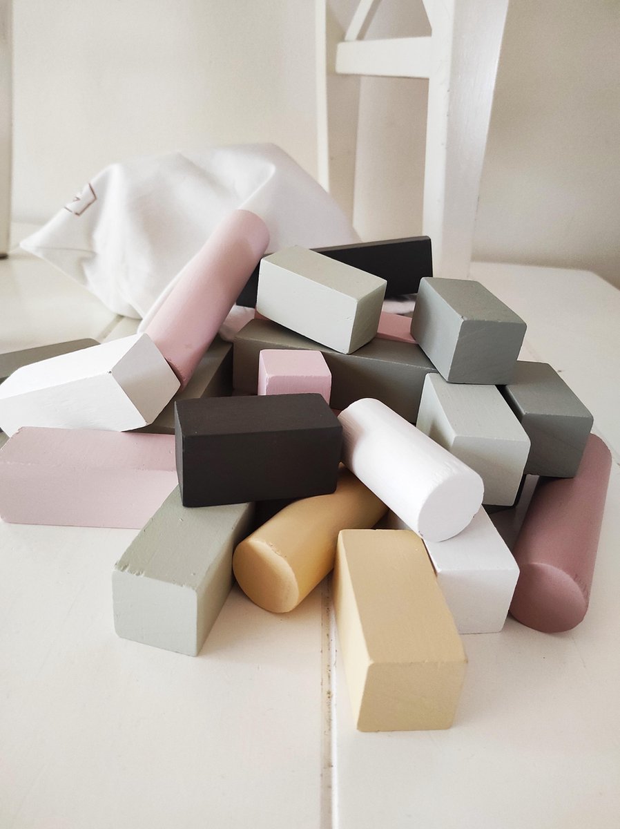 Toys Again.nl - 37 Gekleurde Houten Blokken - Inclusief opbergzak - Baby - Kinderen - Babykamer - Kinderkamer