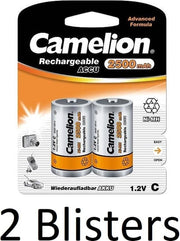 4 Stuks (2 Blisters a 2 st) Camelion Rechargeable NimH D 2500mAh