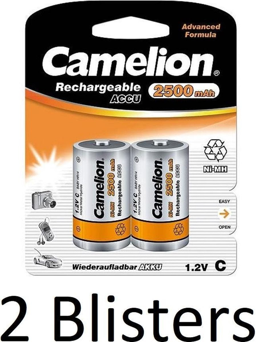 4 Stuks (2 Blisters a 2 st) Camelion Rechargeable NimH D 2500mAh