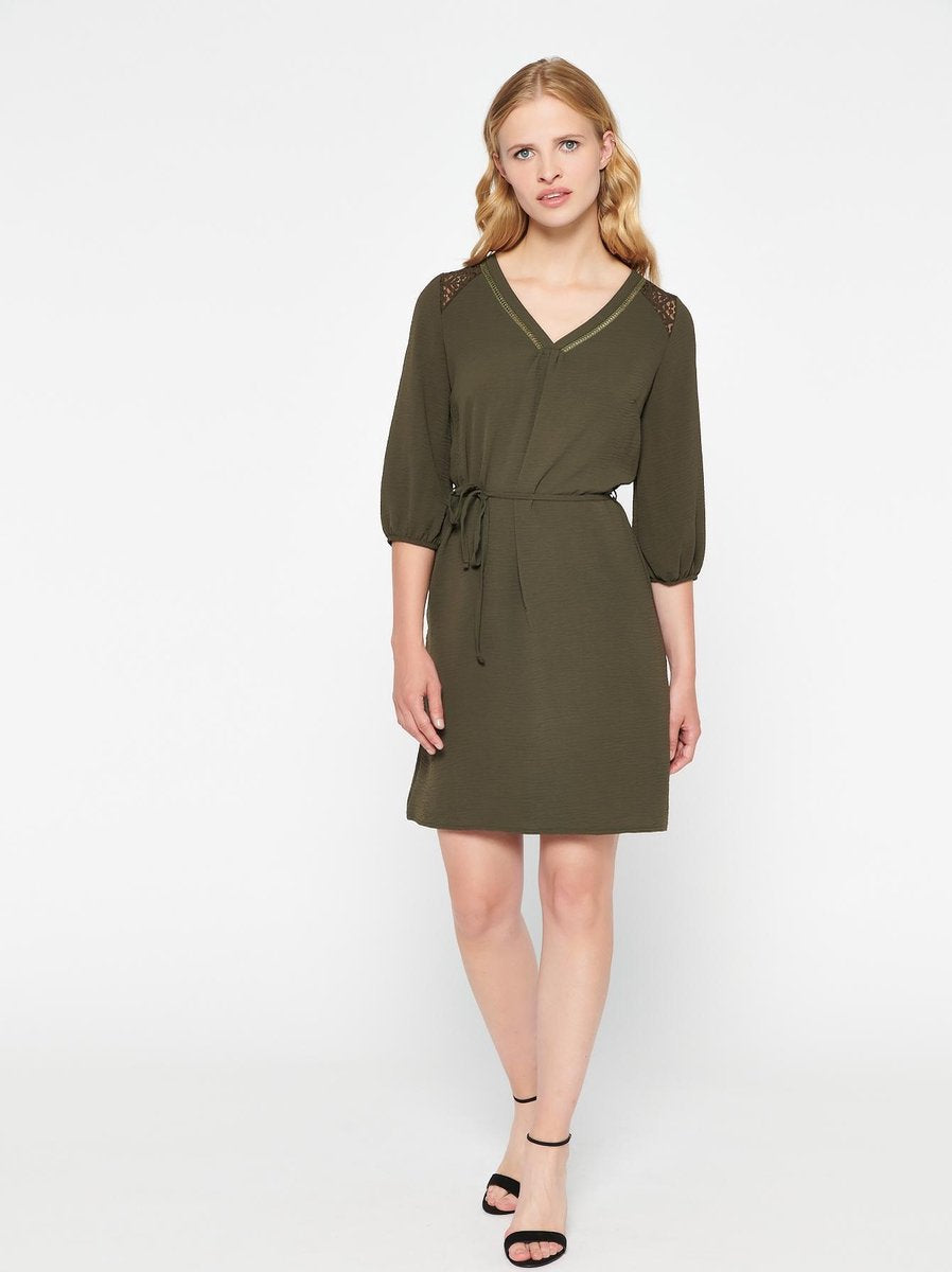 Mini jurk met V-hals - Khaki
