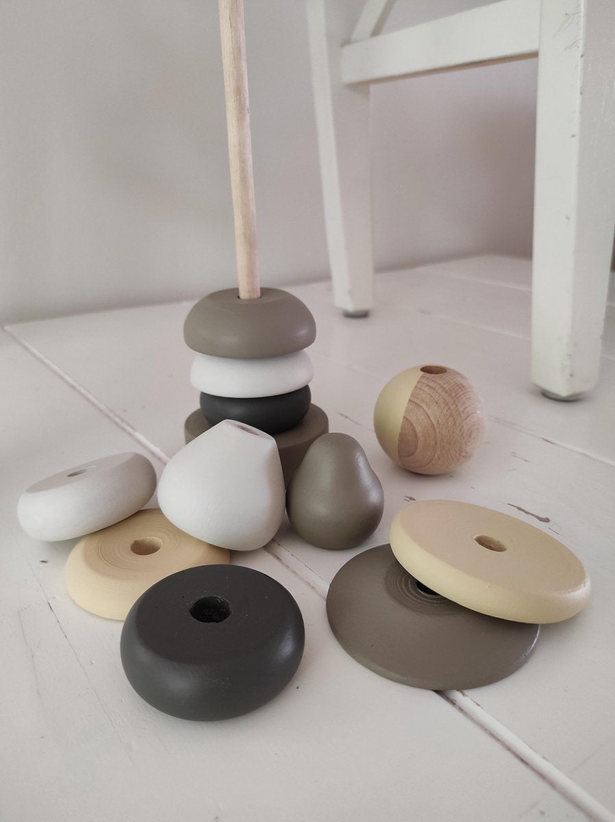 Toys Again.nl - Kralentoren - Houten speelgoed - Stapelfiguur - Baby - Kind - Pastelkleuren - 30x7 cm