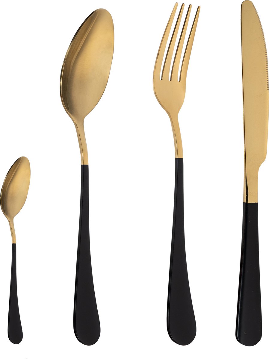 Krumble Bestek set van 4 / Bestek / Besteksets - Glimmend - Goud en zwart