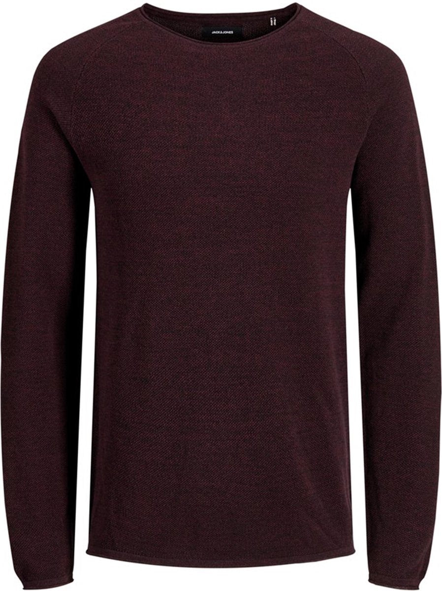 JACK & JONES slim fit trui katoen - O-hals - bordeaux rood -  Maat: L